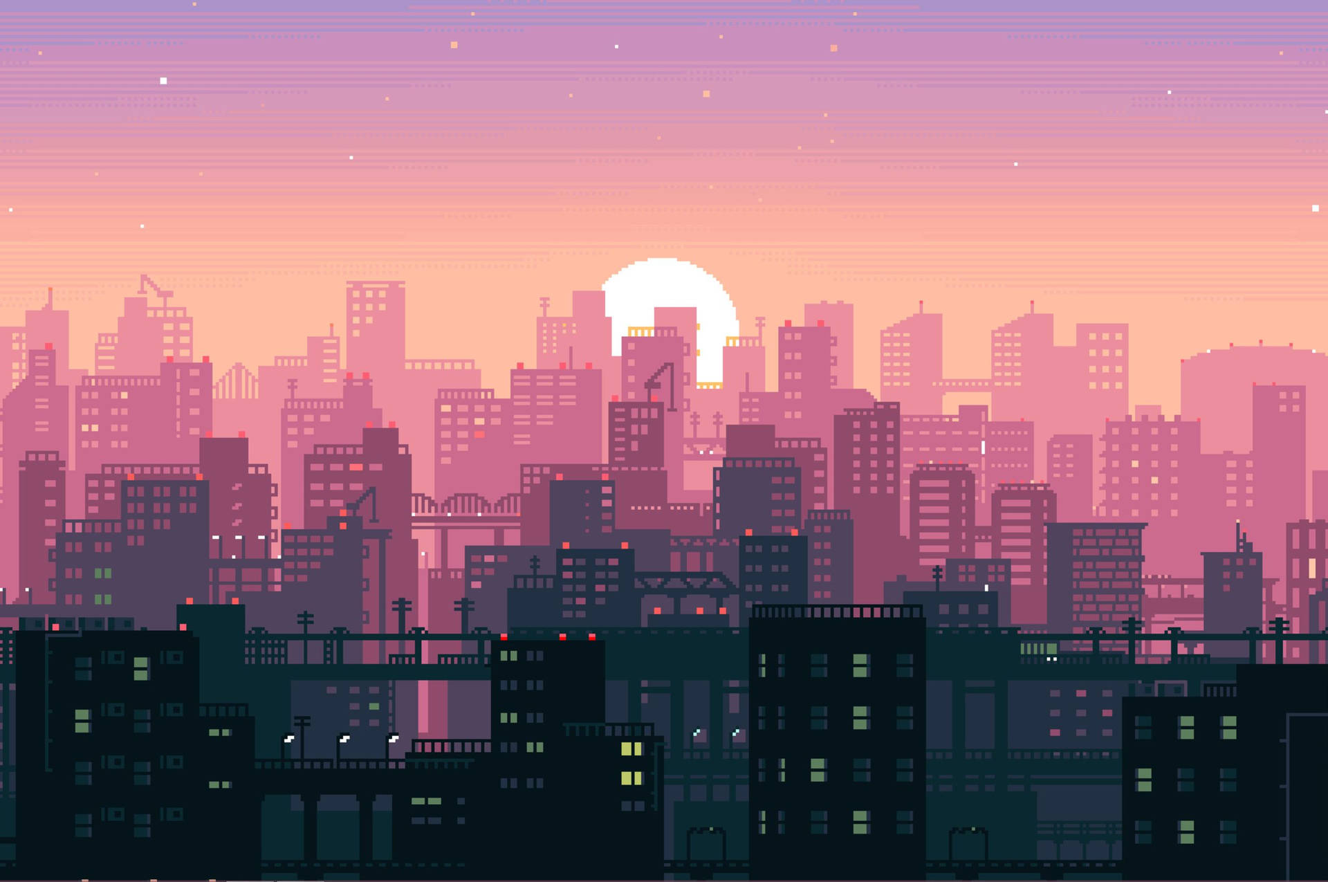 City Sunset Aesthetic Art Desktop Background