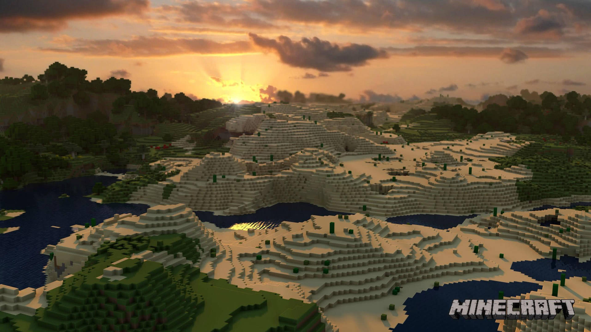 City Sunset On Minecraft Landscape