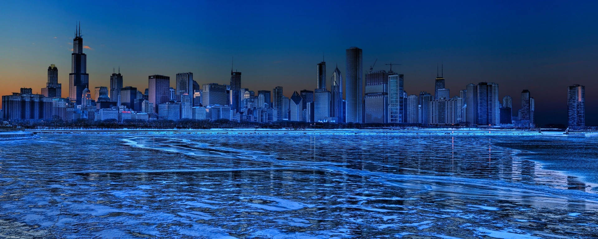 Cityscape Across Lake Michigan In Winter For Monitor