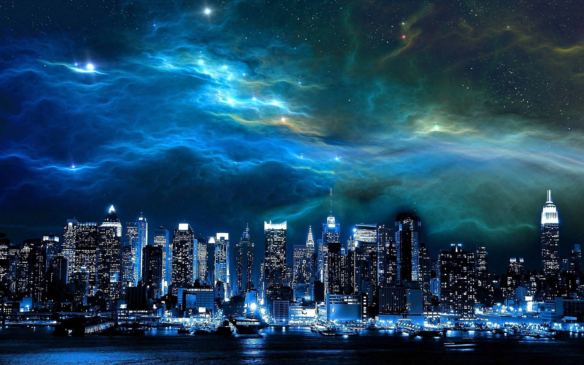 Cityscape Blue Clouds Night Background