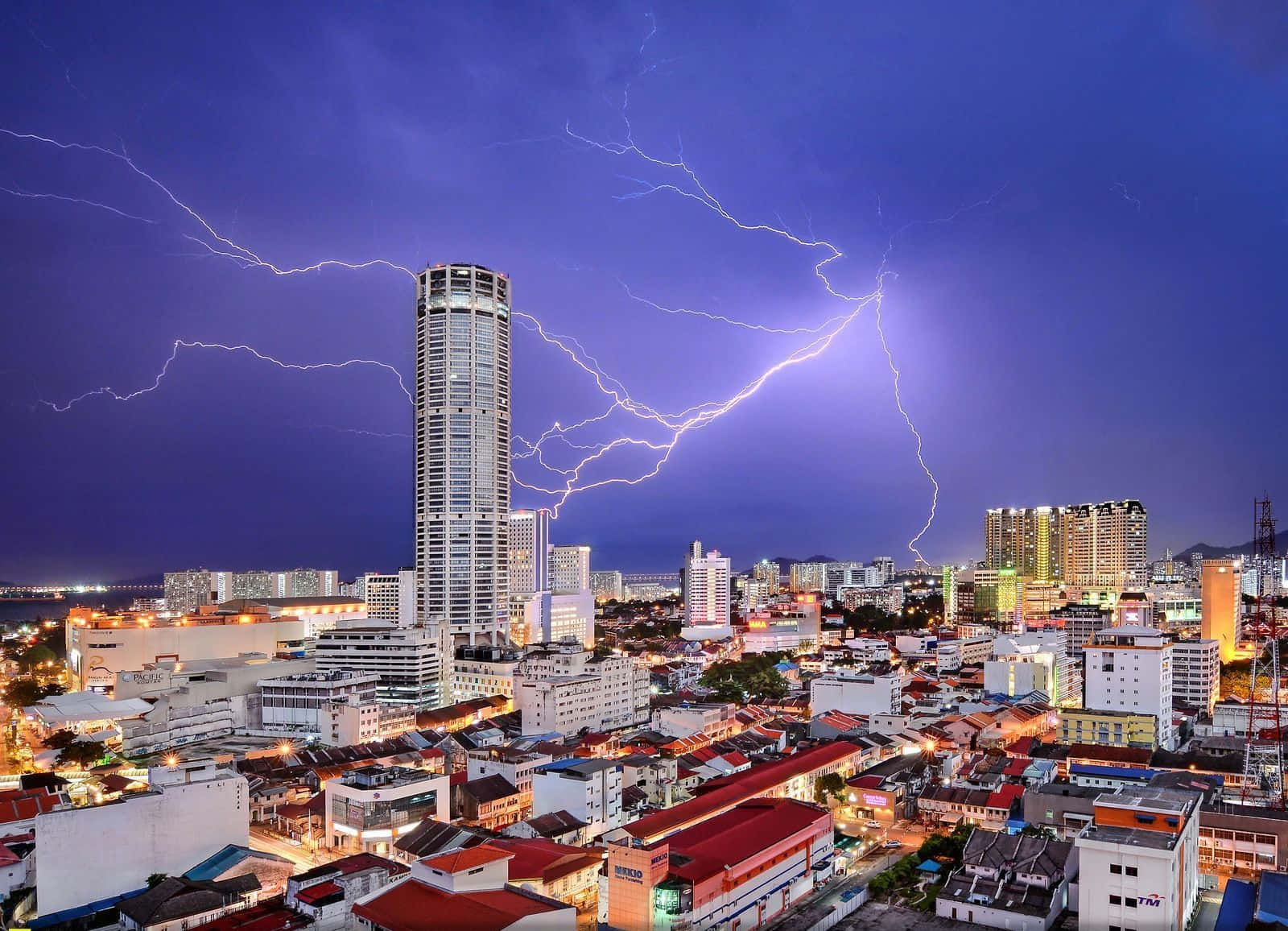 Cityscape Lightning Strike Night View Background