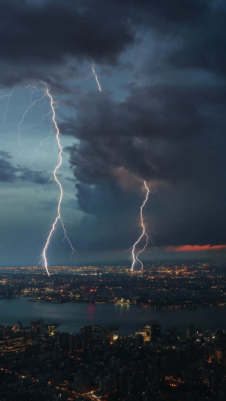 Cityscape Lightning Strike Night View Background