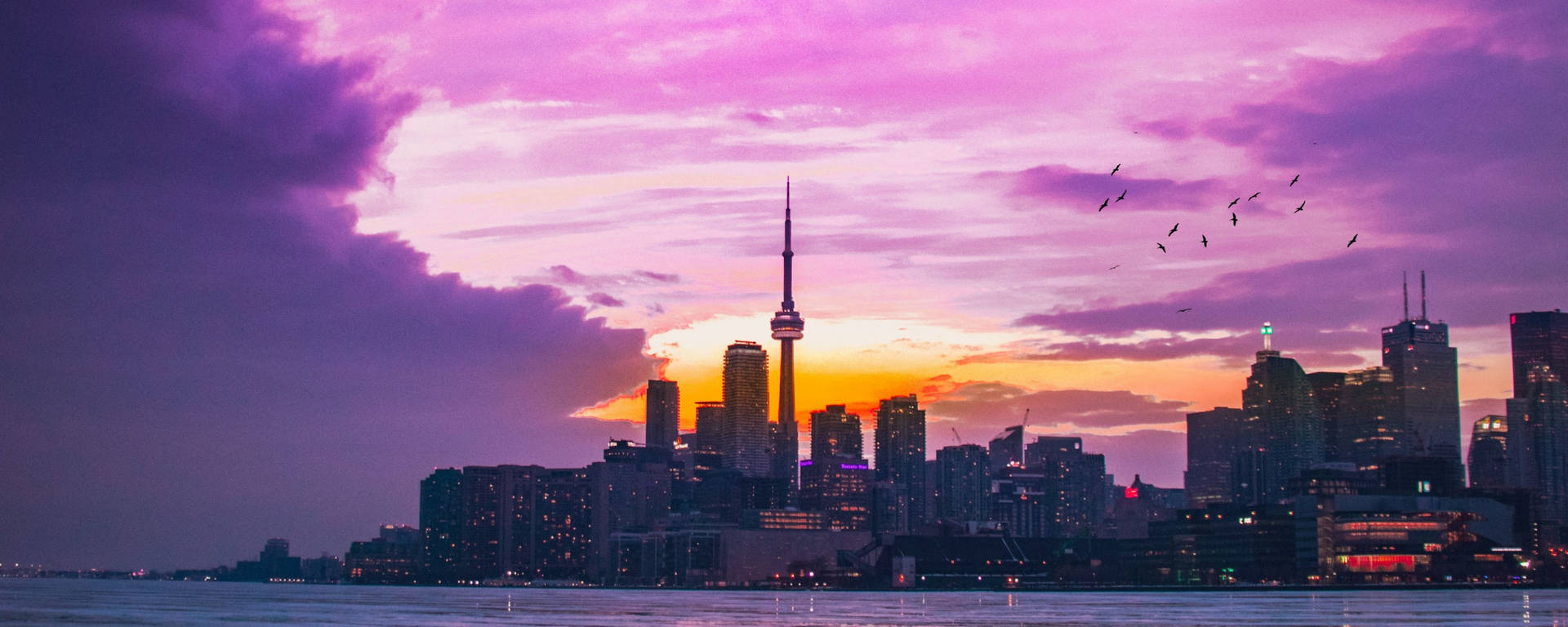 Cityscape Pink Sunset Background