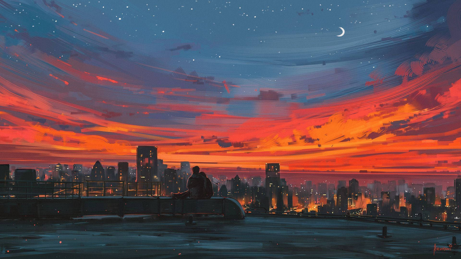 Cityscape Sunset Macbook Pro Aesthetic Background