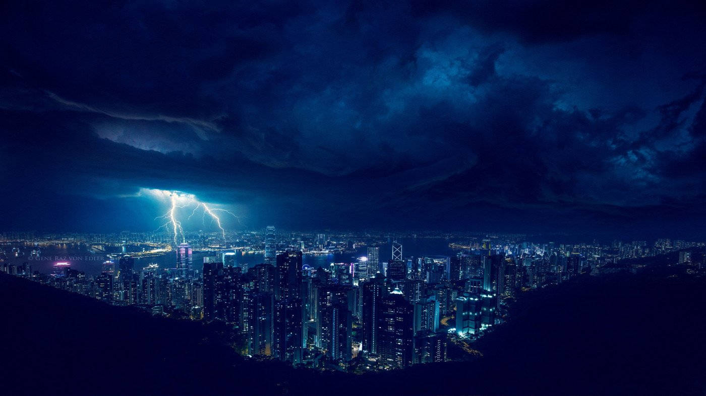 Cityscape Thunderstorm Background