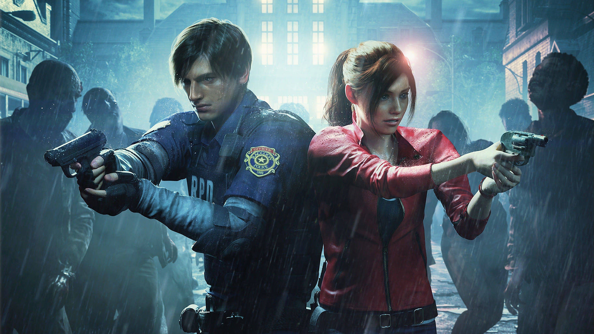 Claire Leon Vs Zombies Resident Evil 2 Remake Background