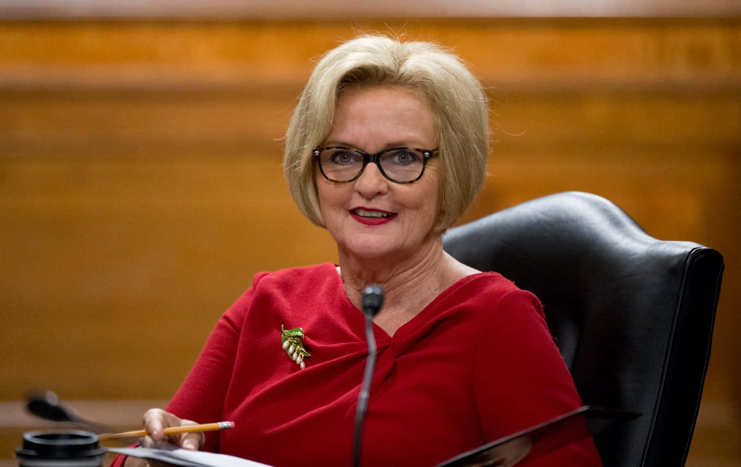 Claire Mccaskill Smiling In Red Dress