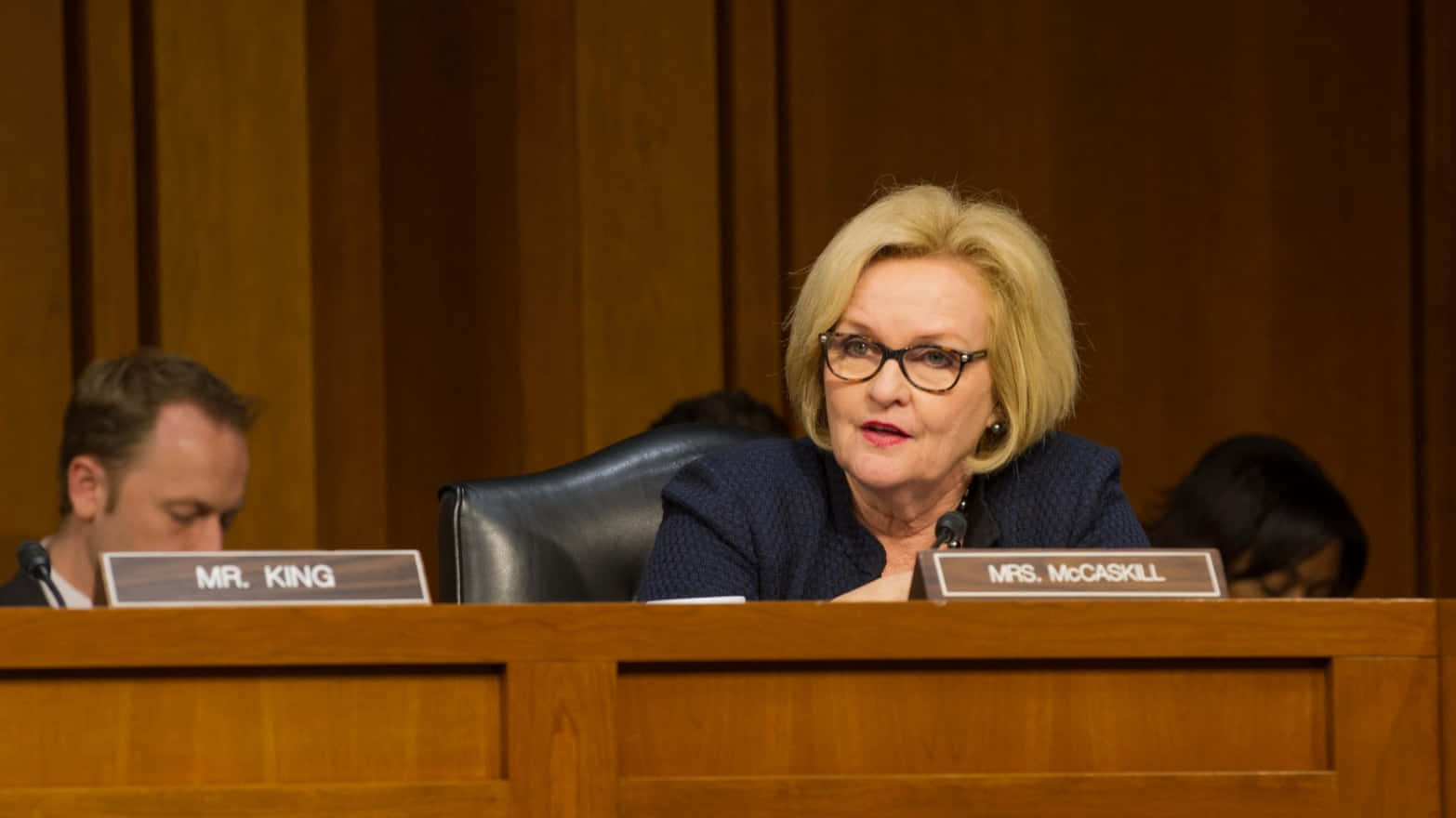 Claire Mccaskill Speaking Passionately During A Hearing Background