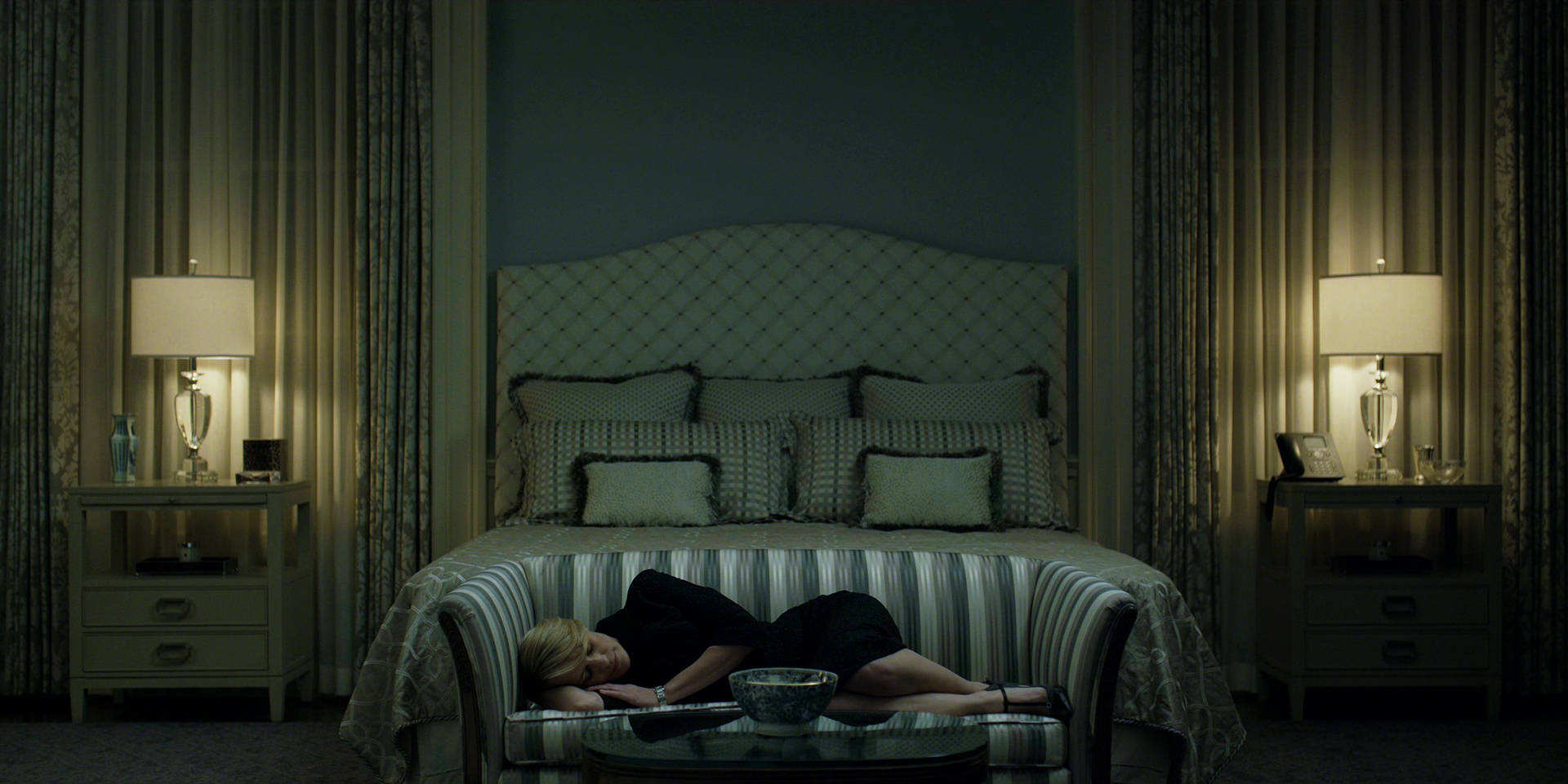 Claire Of House Of Cards Sleeping On Sofa Background