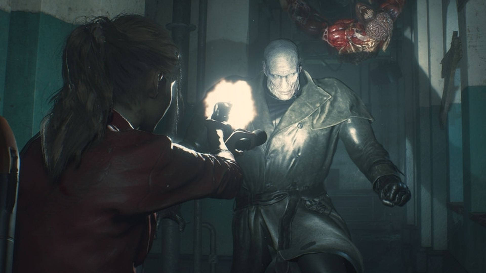Claire Vs Mr. X Resident Evil 2 Remake Background