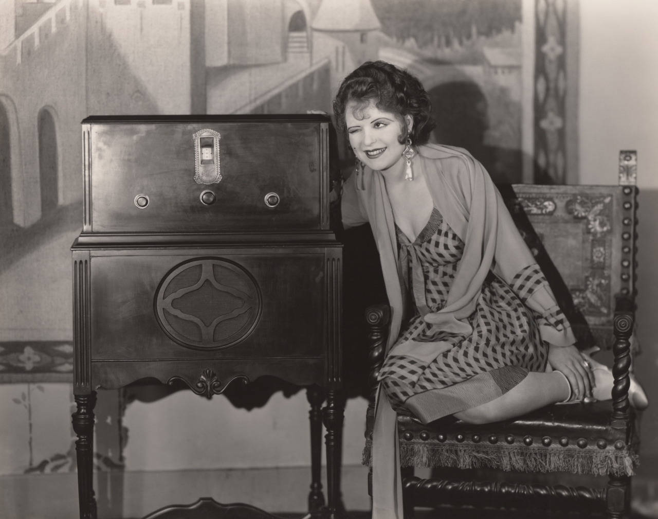 Clara Bow Vintage Cabinet Radio Background