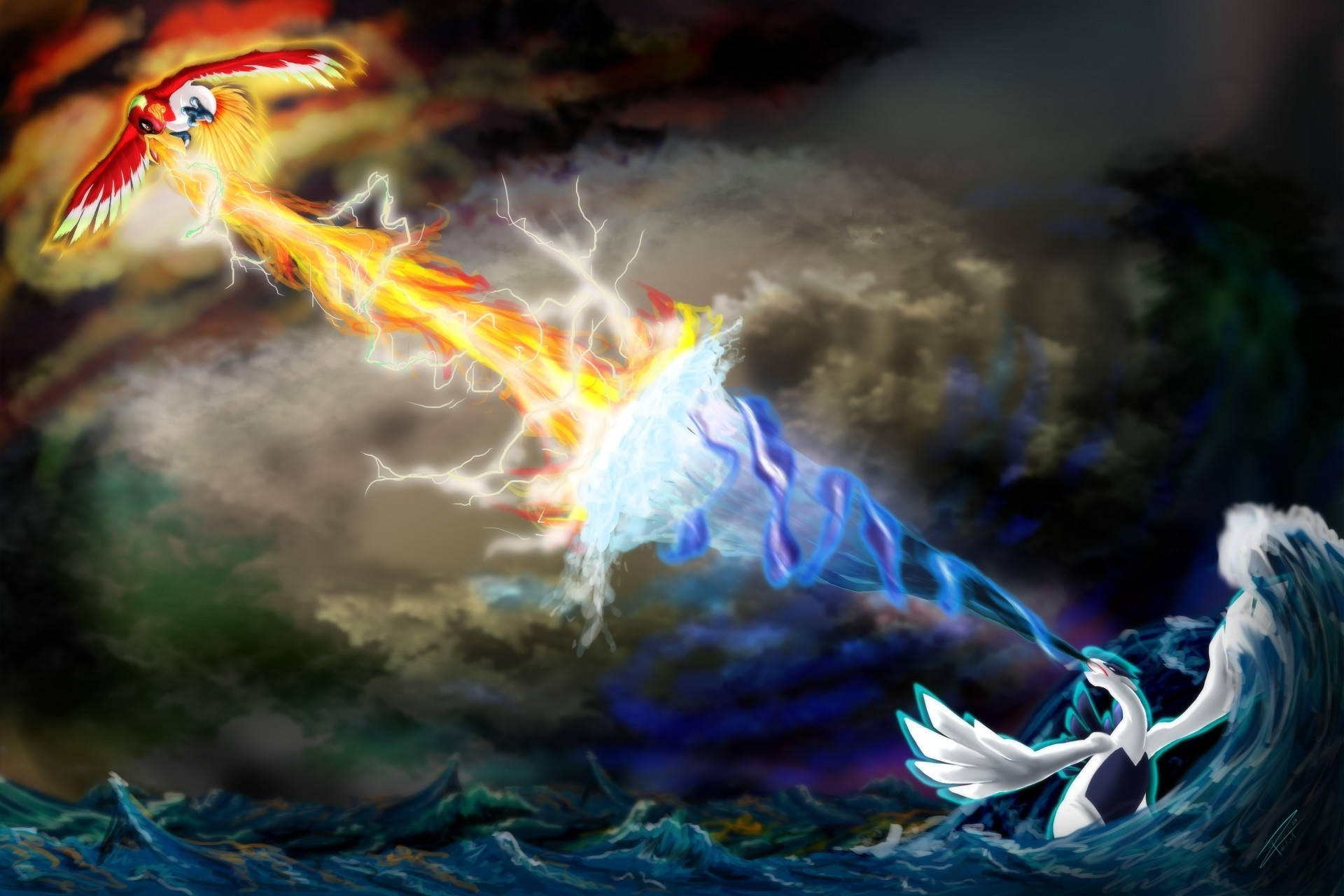 Clash Of Ho-oh And Lugia Background