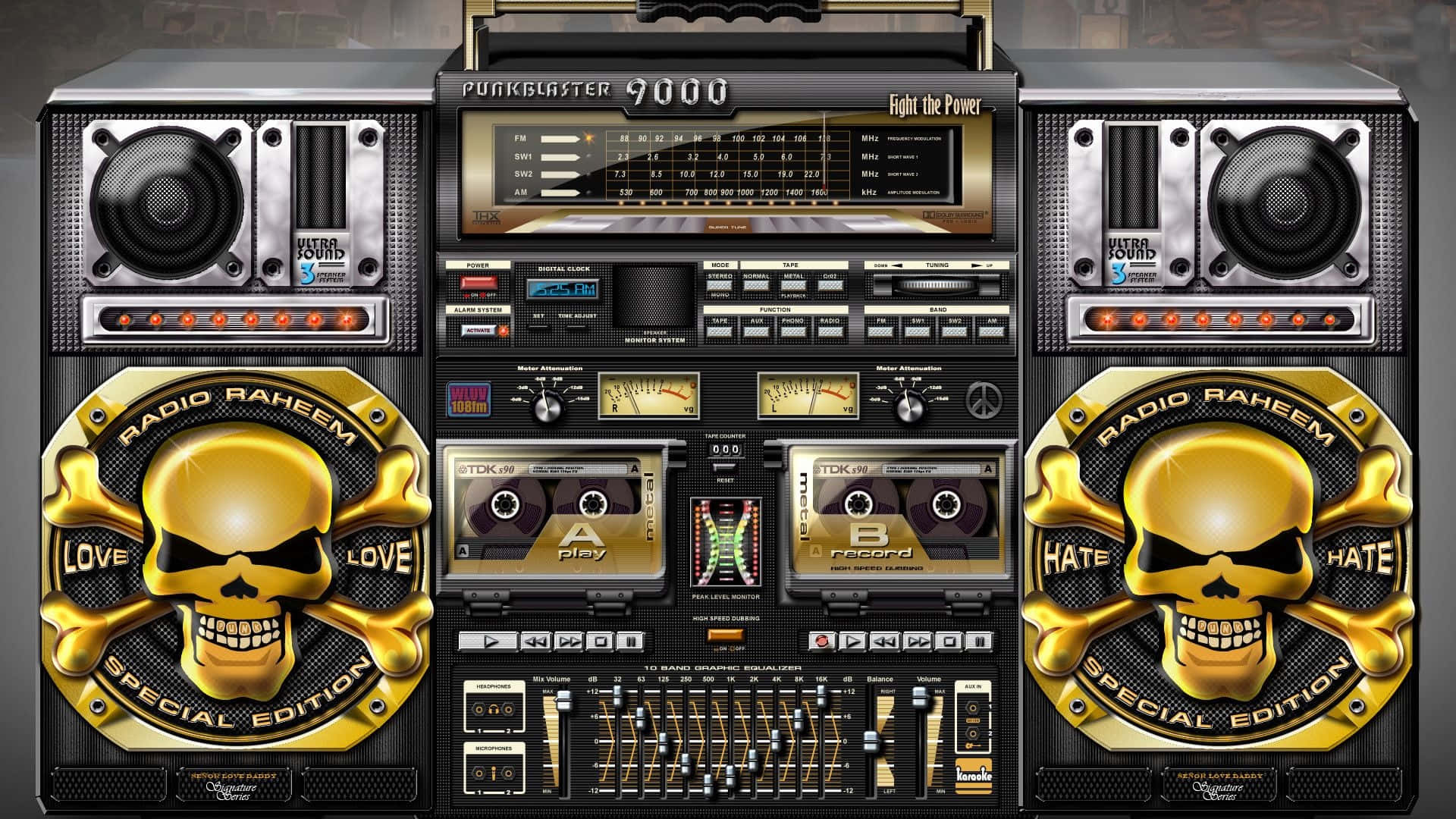 Classic 80s Boombox With Gold Skull Background