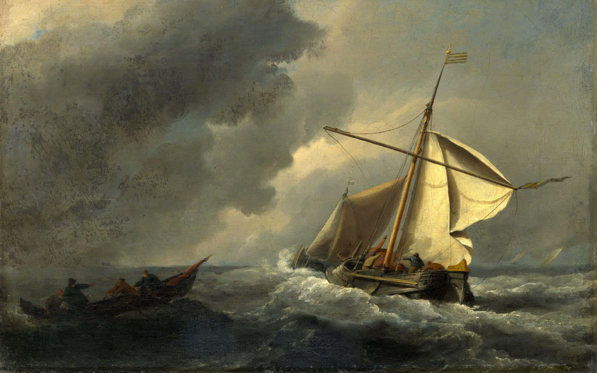 Classic Art A Dutch Vessel In A Strong Breeze Background