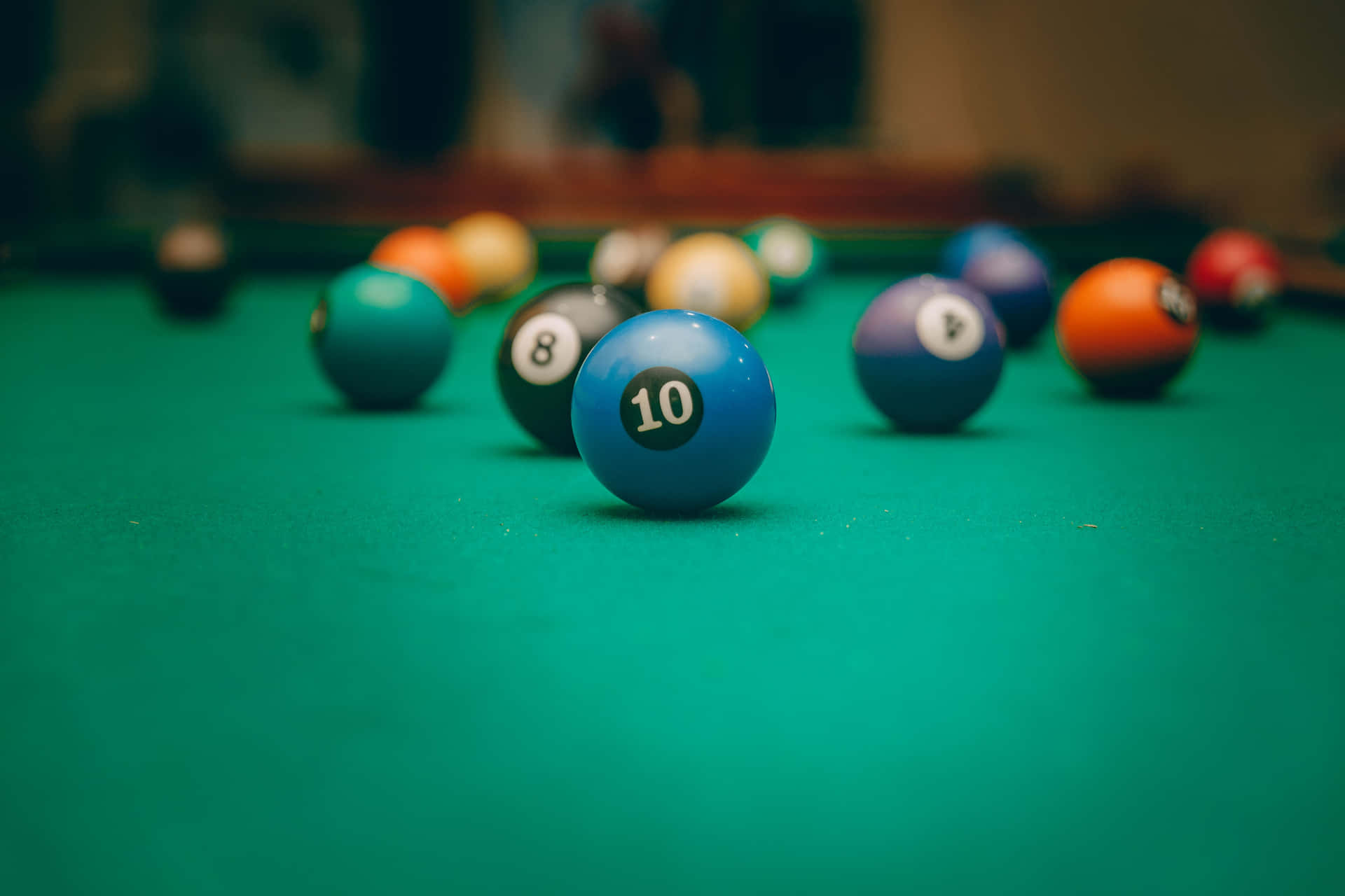 Classic Blue Pool Table With Number 10 Ball