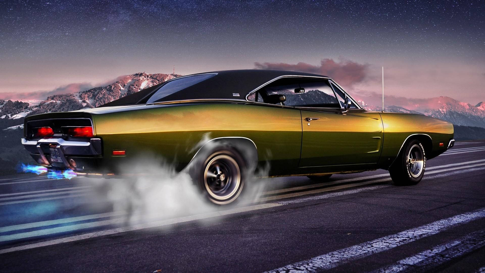 Classic Car Gold Muscle Car Background