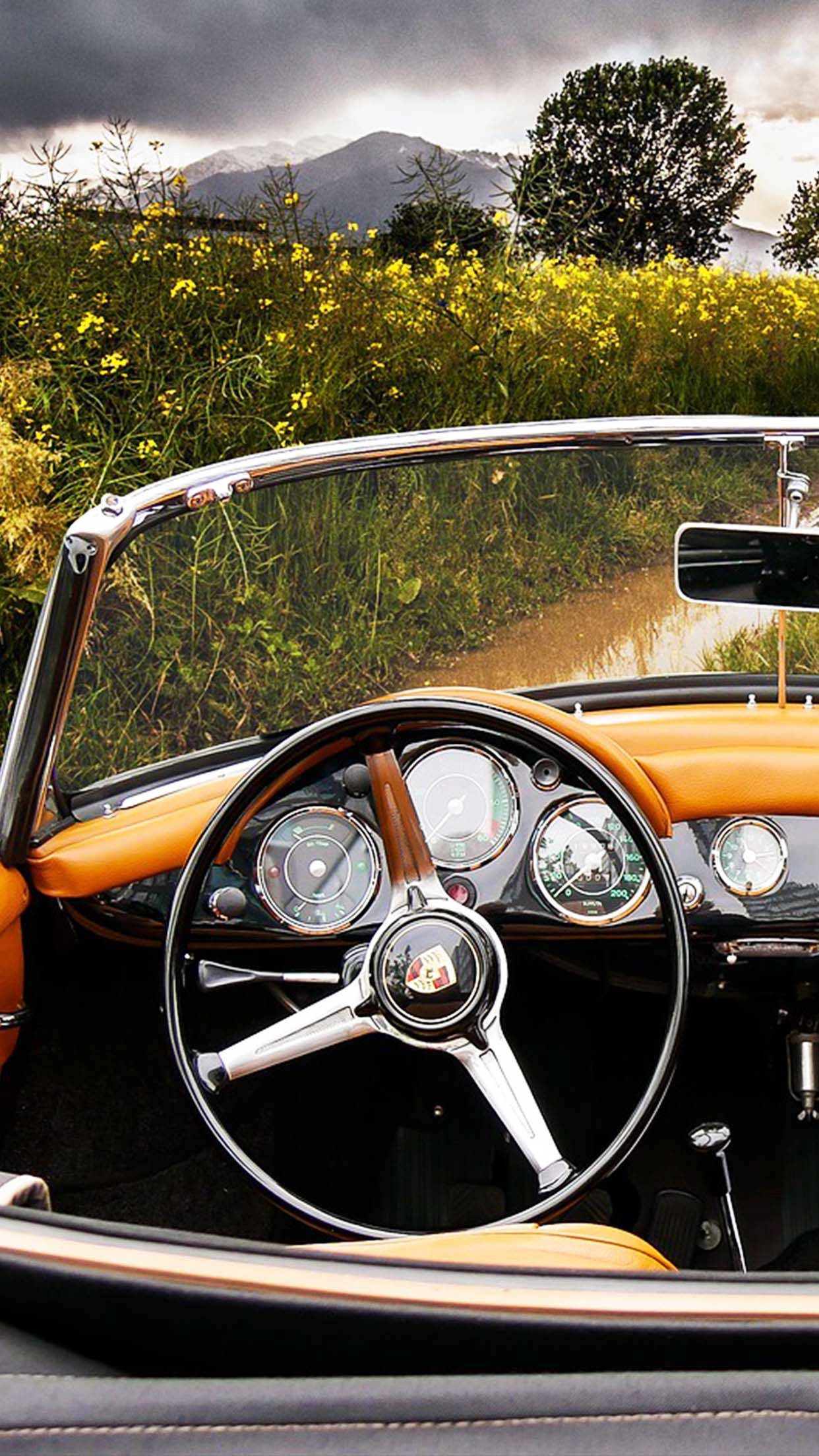 Classic Car Steering Wheel Phone Background