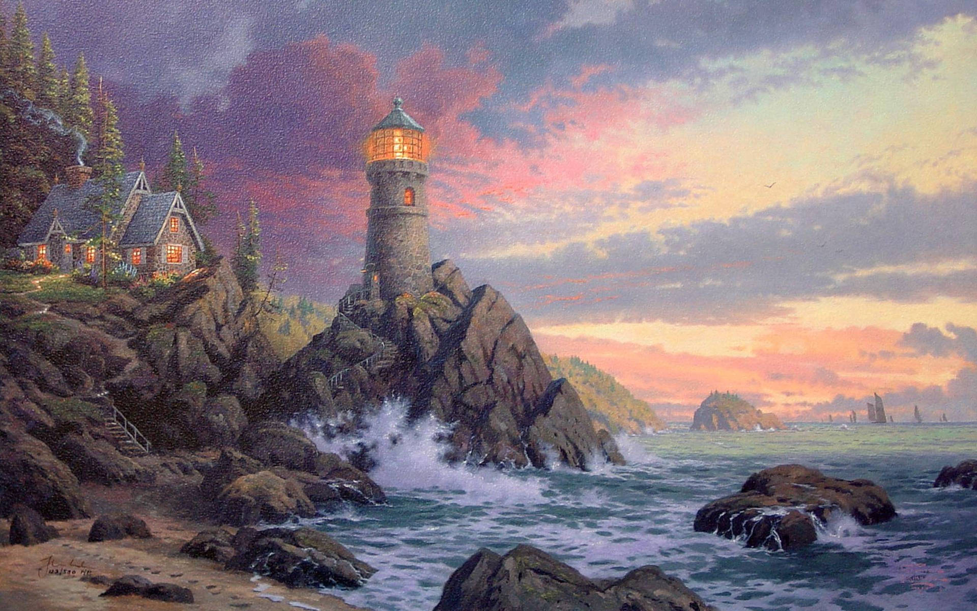 Classic Coastal Lighthouse Illustration Background