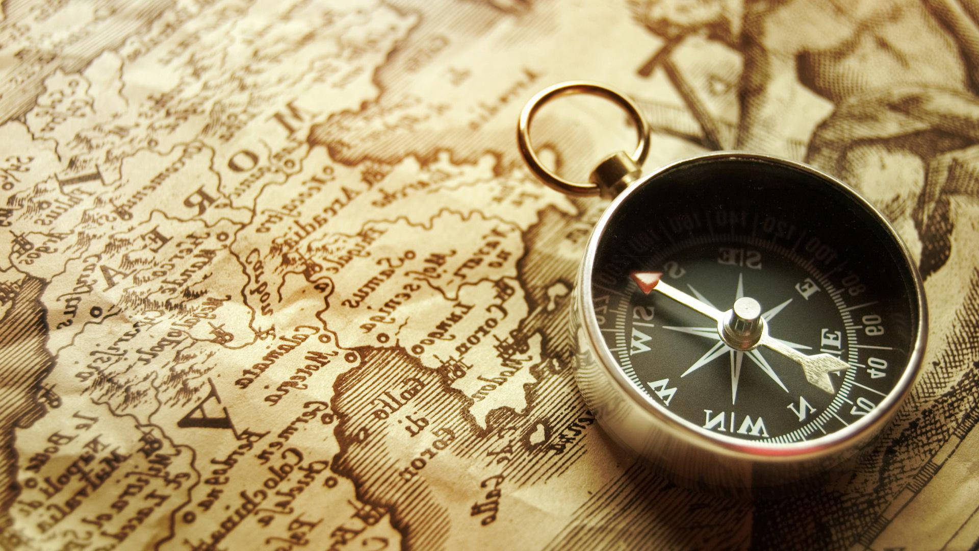 Classic Compass On Top Of Greek Map Background