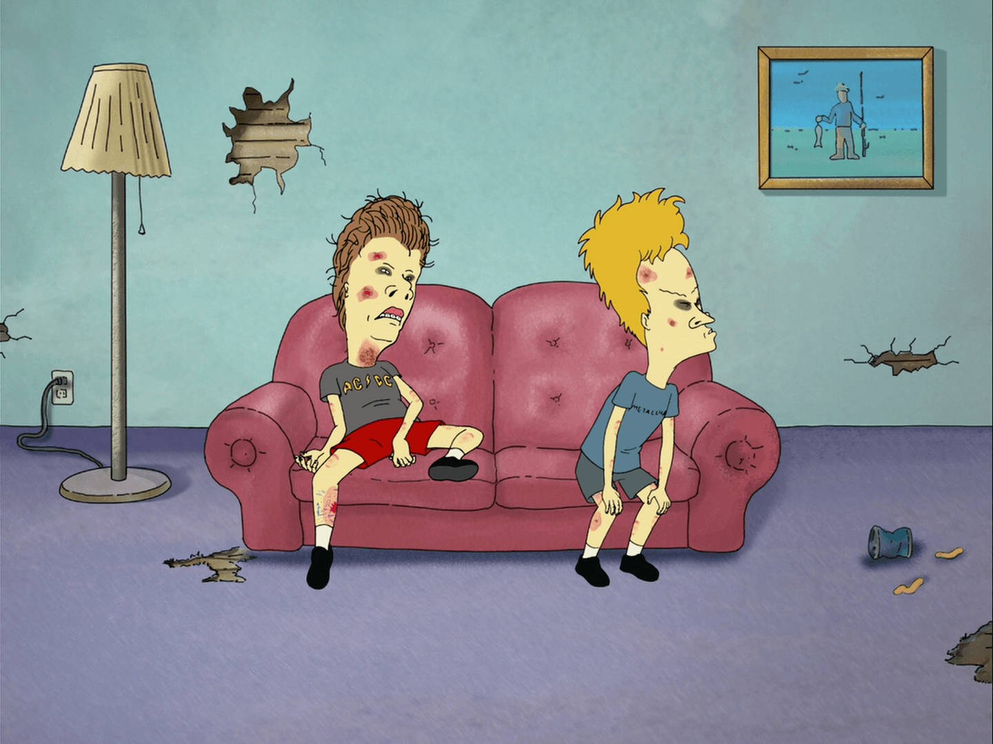 Classic Duo Beavis And Butt-head Lounging On Couch Background