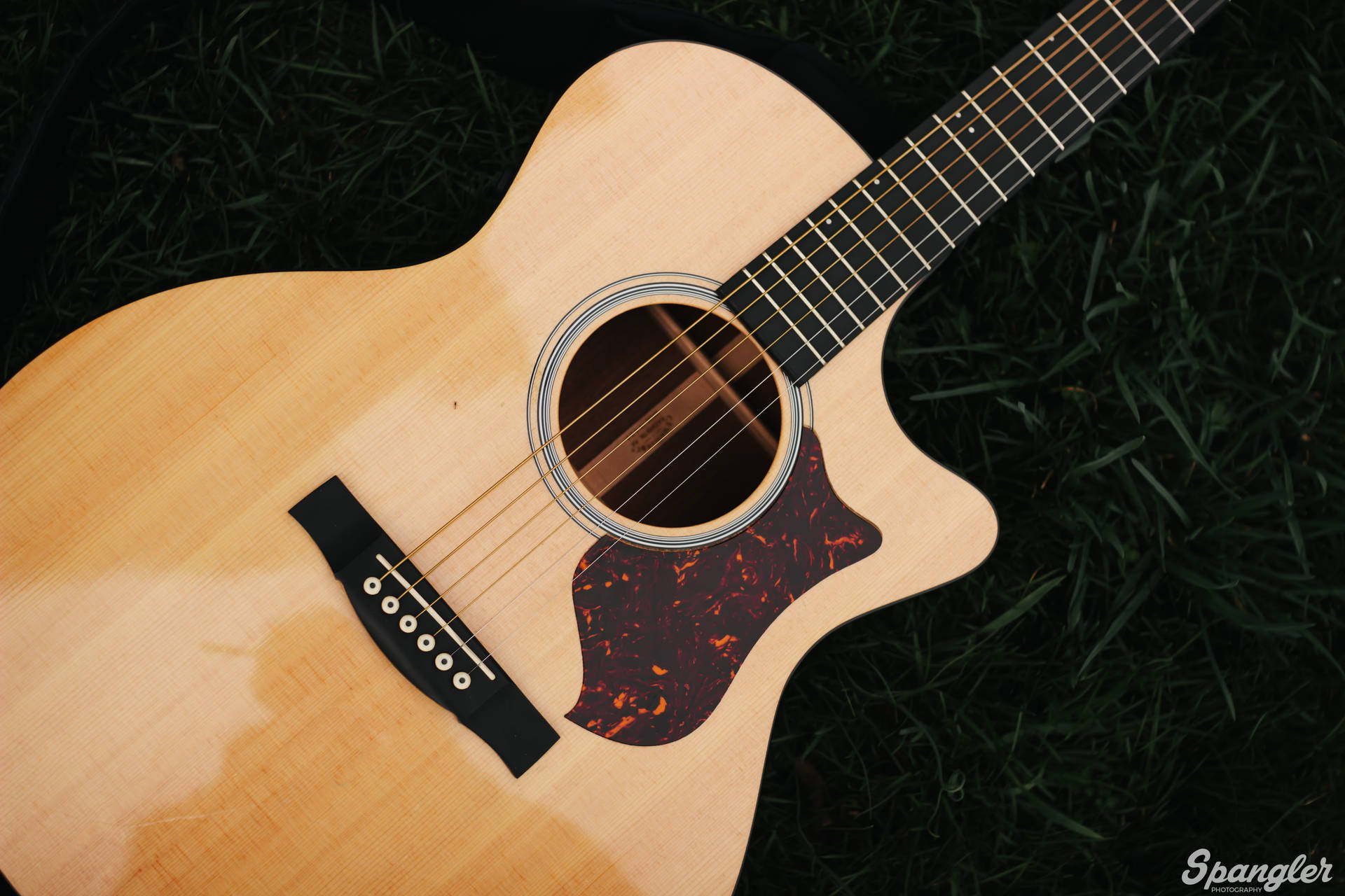 Classic Guitar On Grass Background