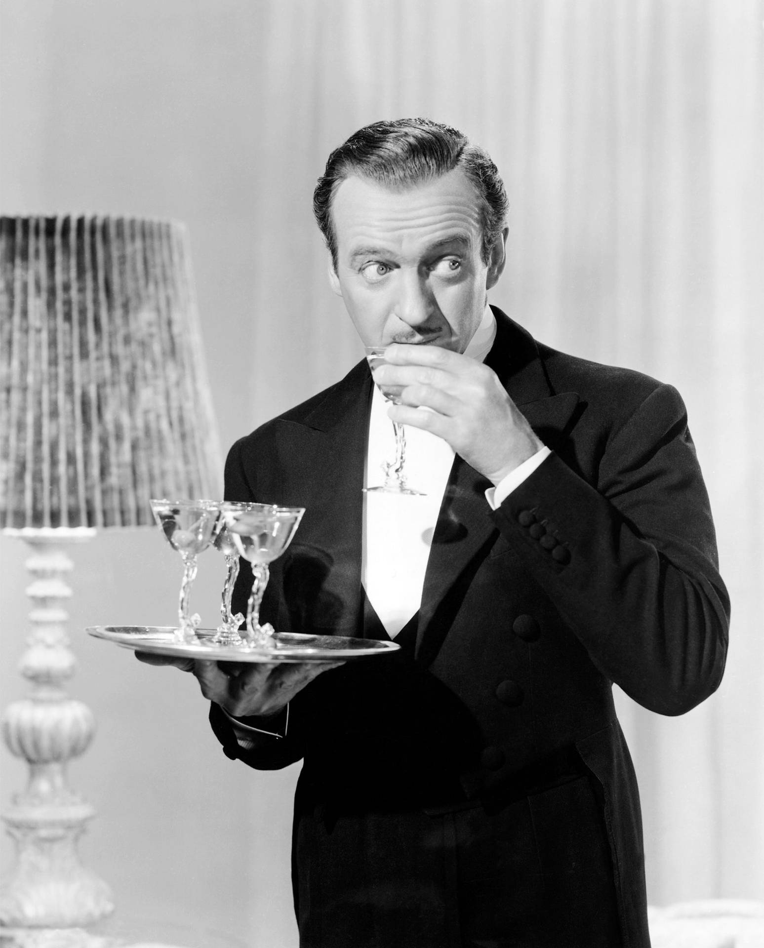 Classic Hollywood Star, David Niven, Enjoying Drinks