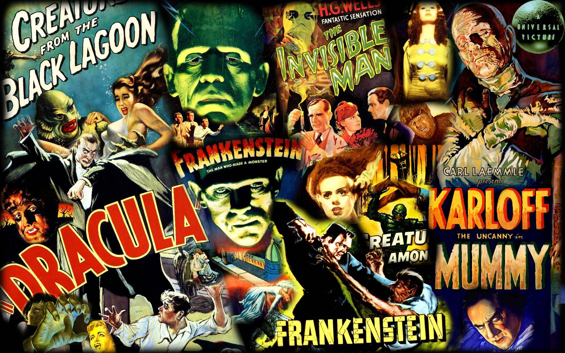 Classic Horror Movie Collage Background