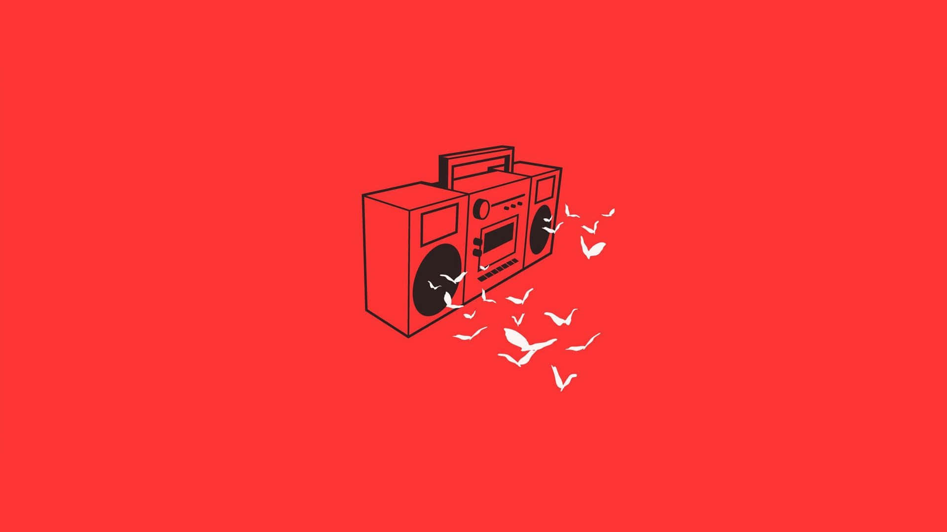Classic Red Boombox White Birds Background