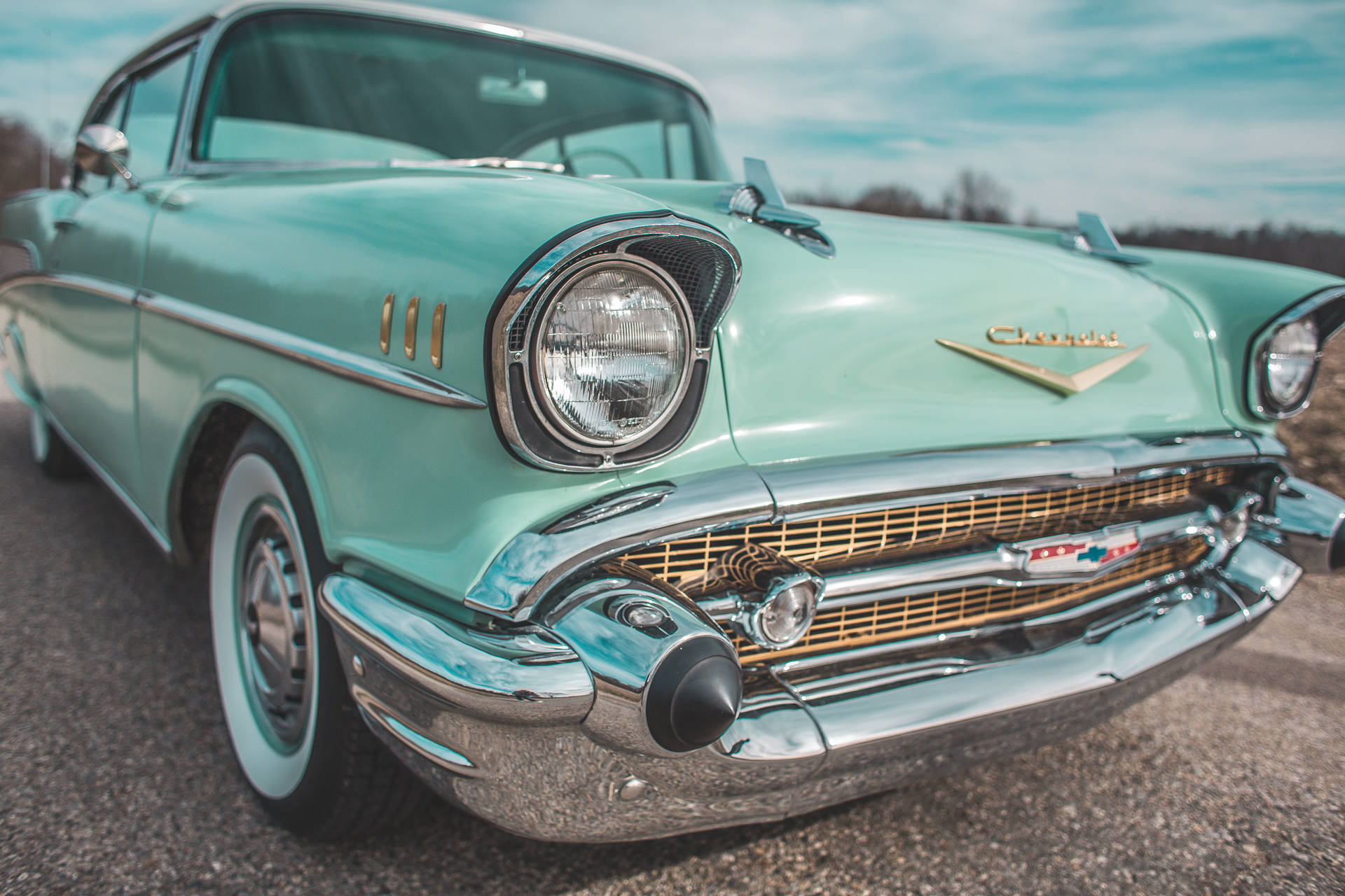Classic Teal Chevrolet Car Background