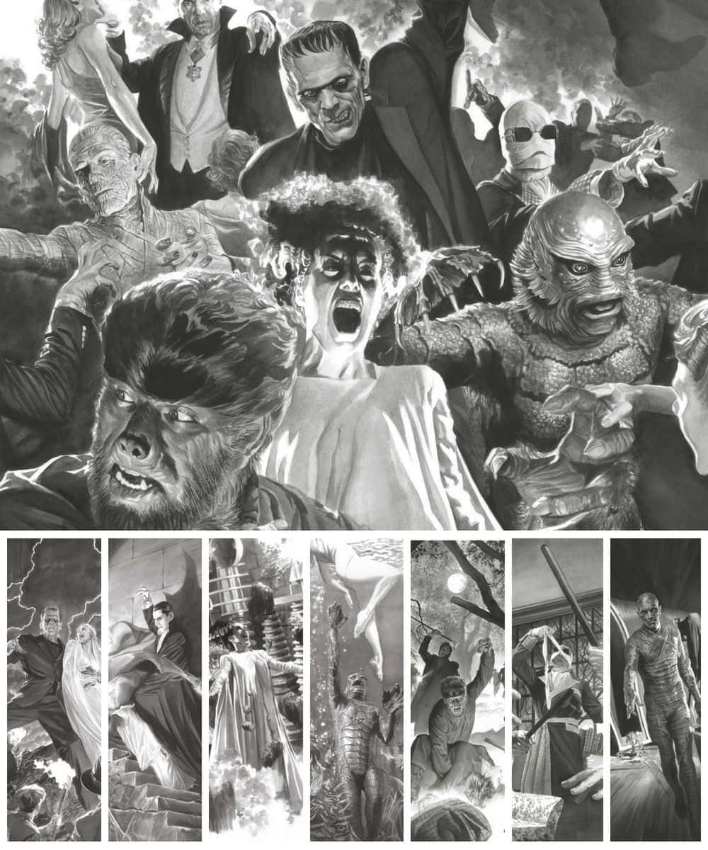 Classic Universal Monsters Characters Collage Background