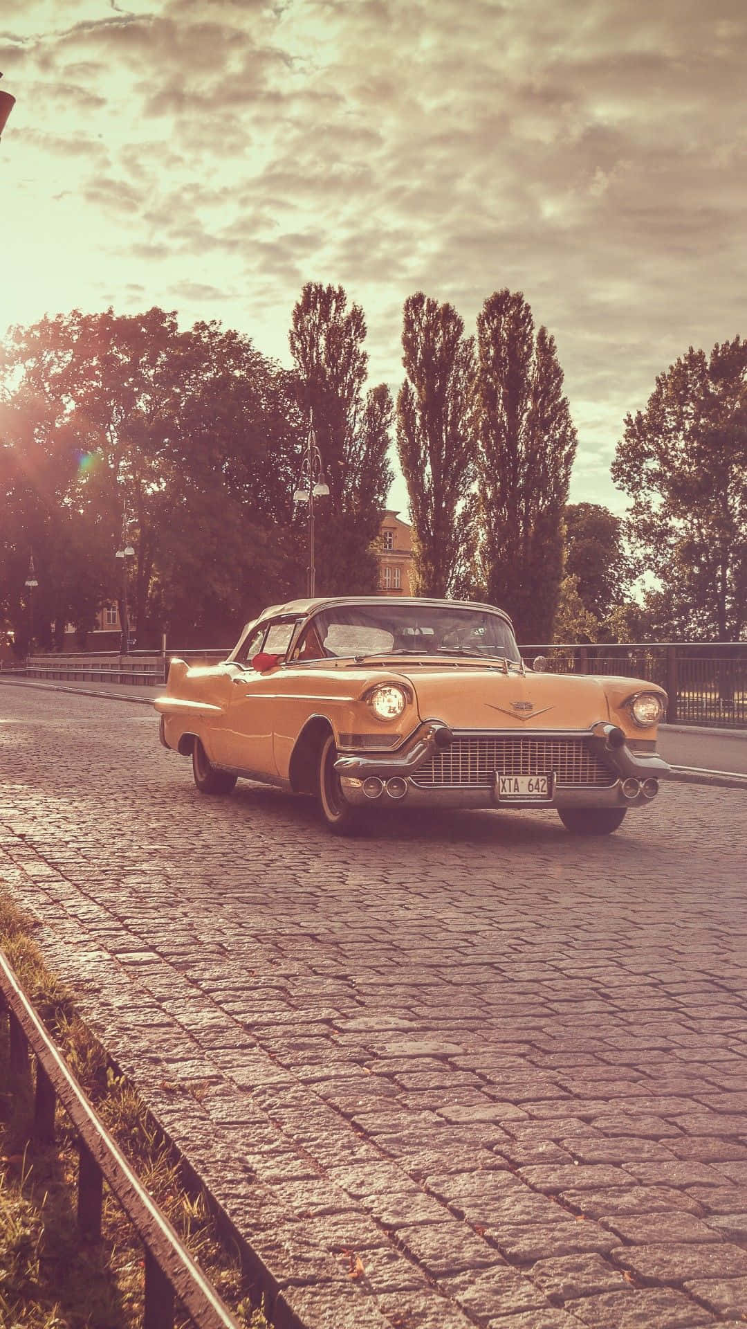 Classic Vintage Car Brick Road Iphone Background
