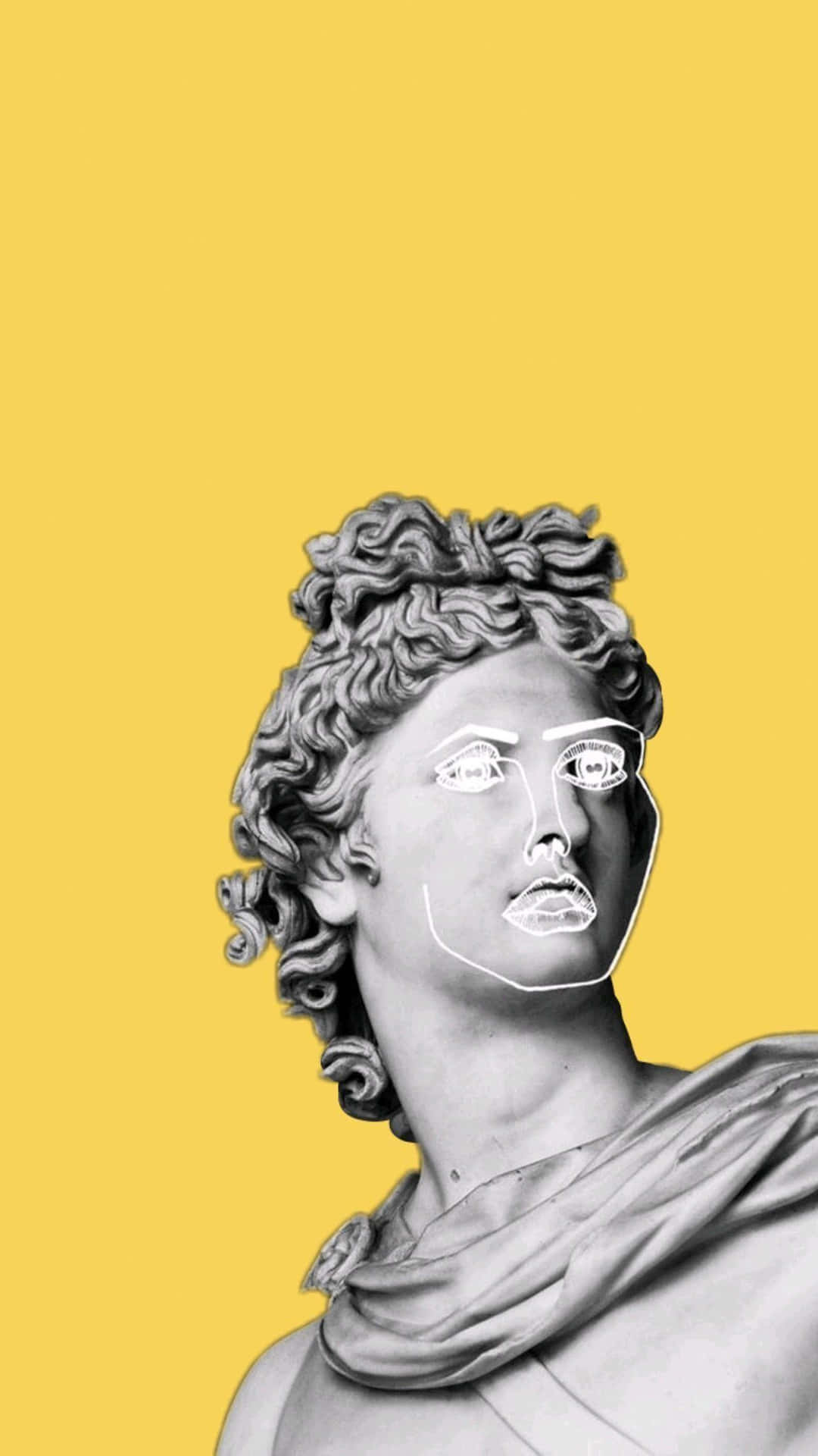 Classical Statuewith Modern Glasses Yellow Background Background