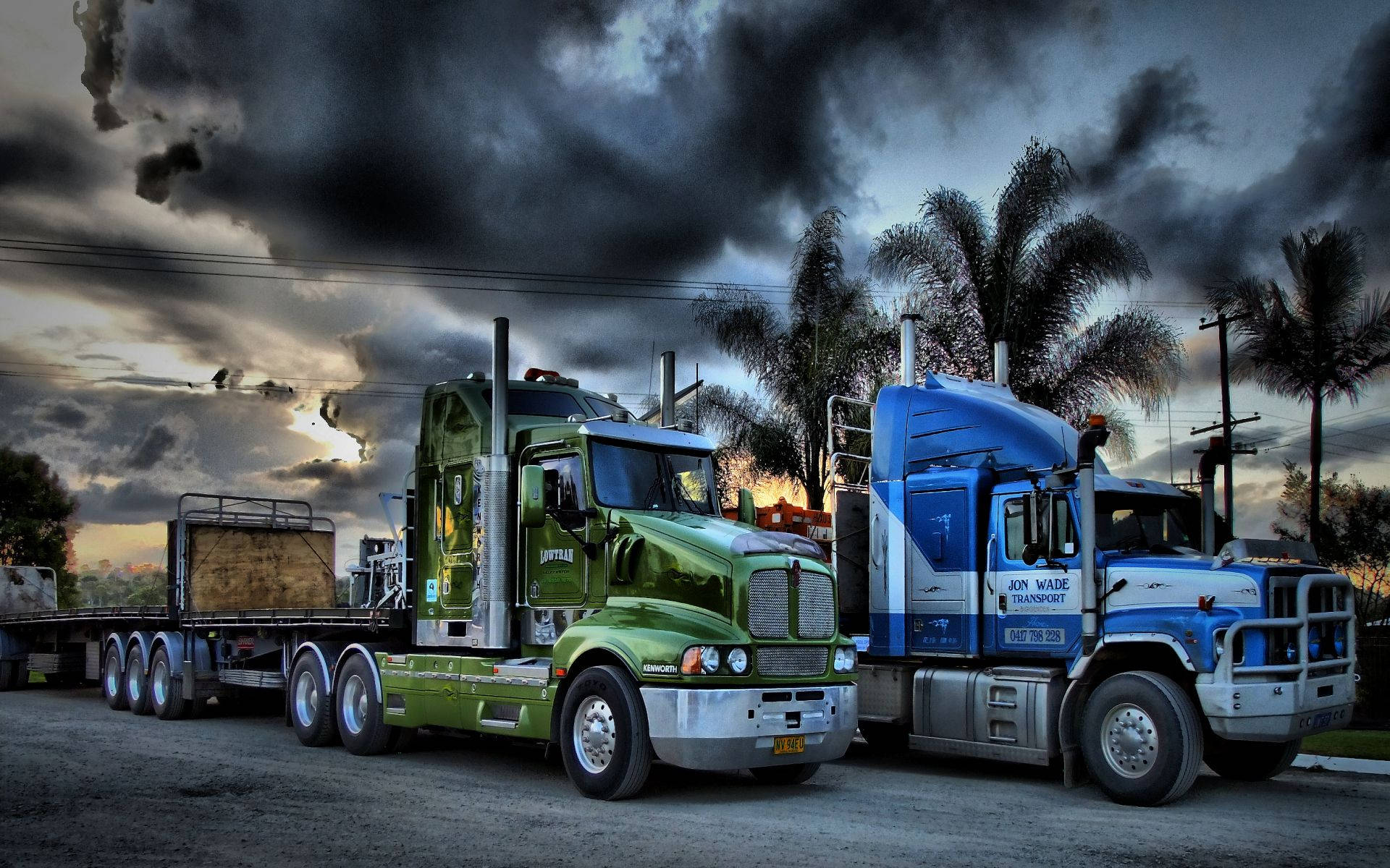 Classy Green And Blue Transporter Truck Background