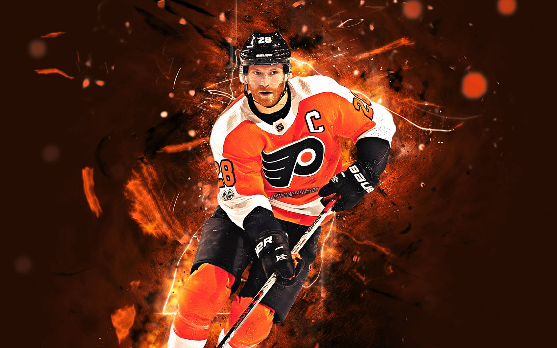 Claude Giroux National Hockey League On Fire Background