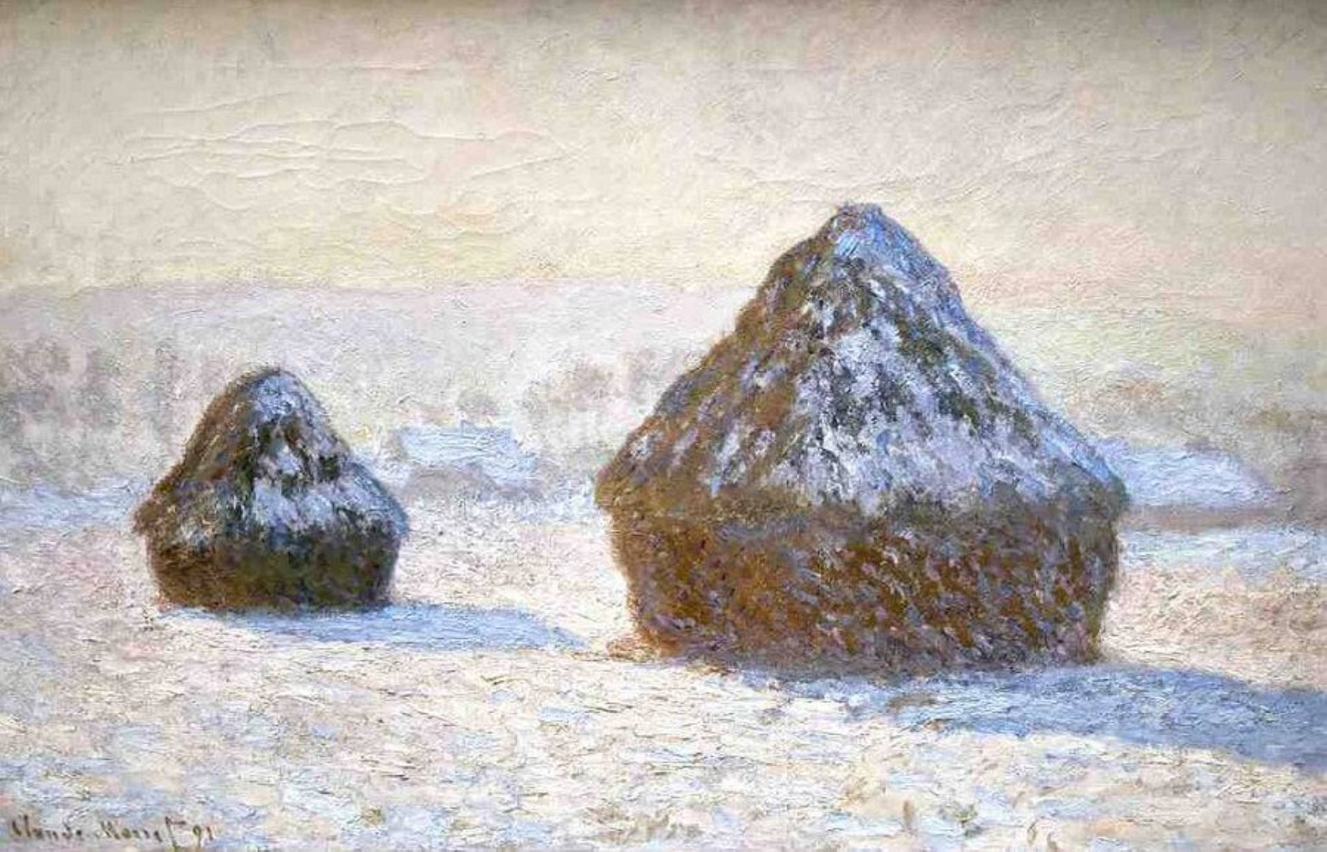 Claude Monet's Haystacks In Snow Background