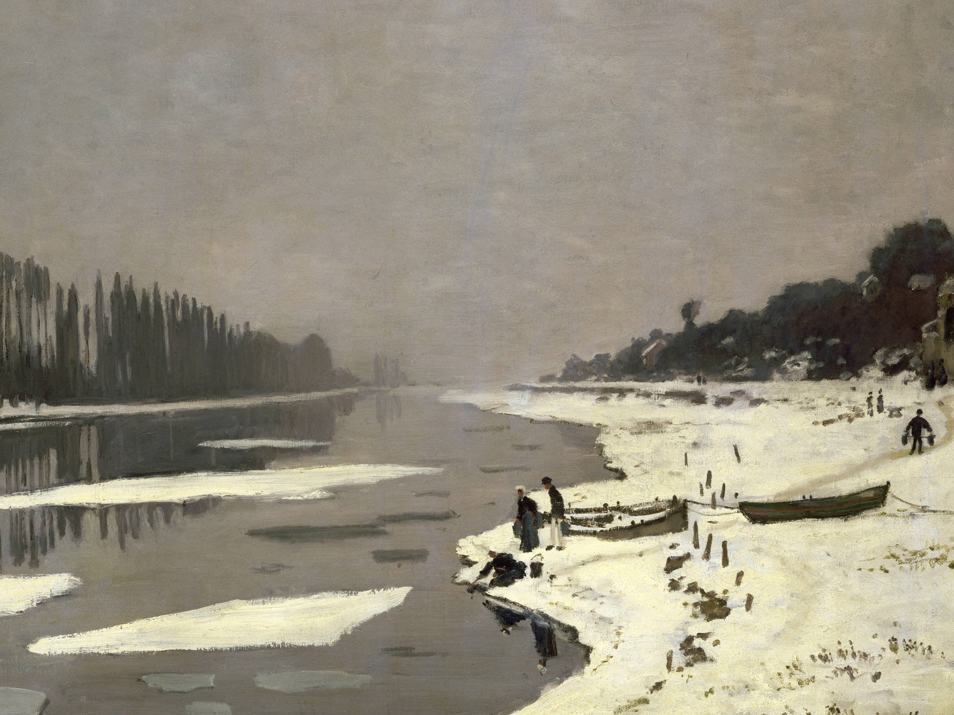Claude Monet’s Ice Floes Seine At Bougival Background