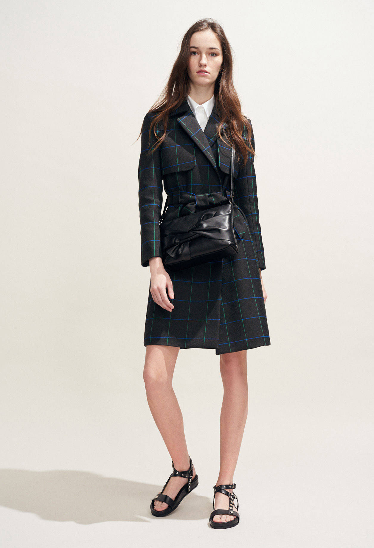 Claudie Pierlot Black Blue Grid Coat Background