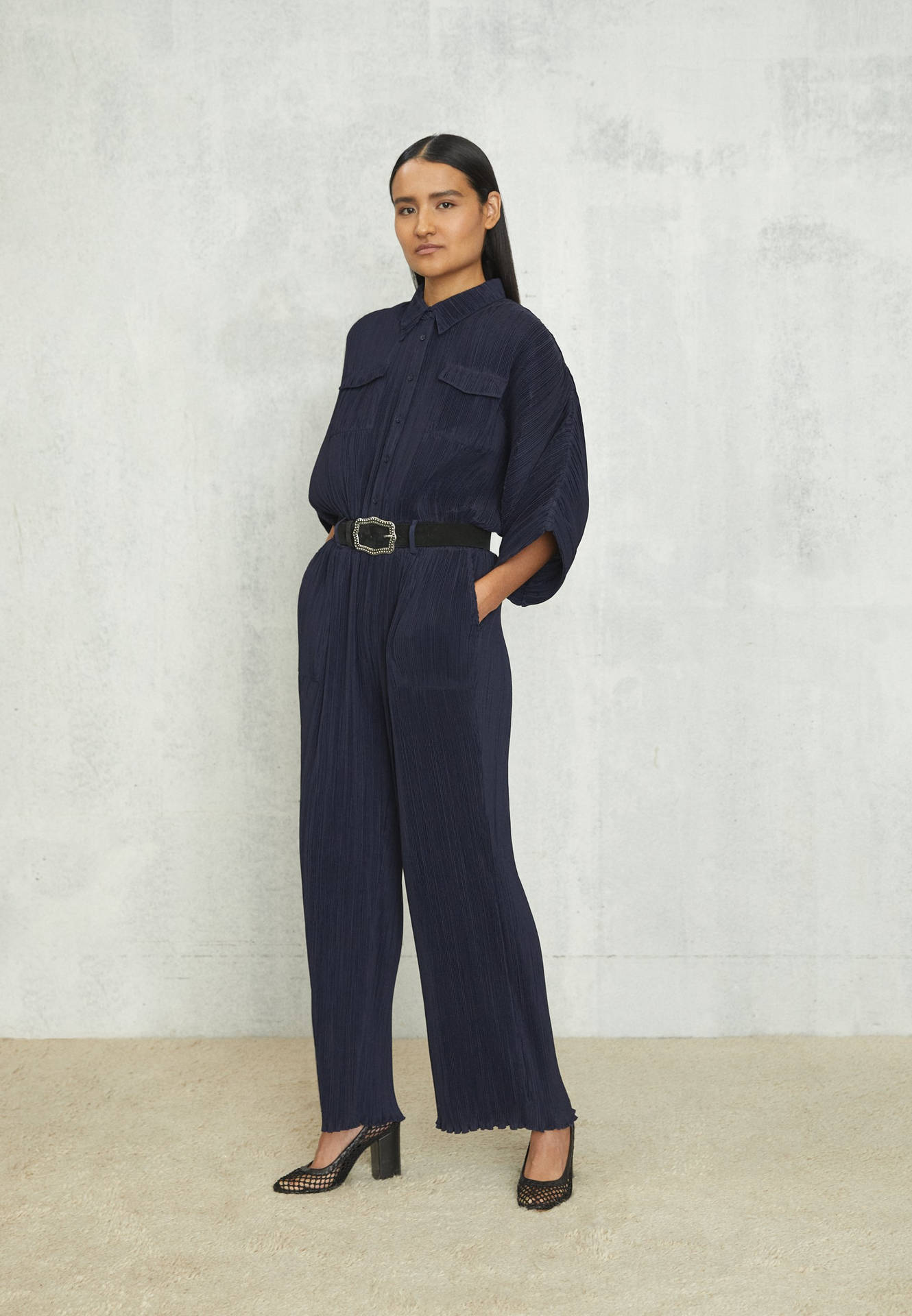 Claudie Pierlot Blue Overalls With Belt Background