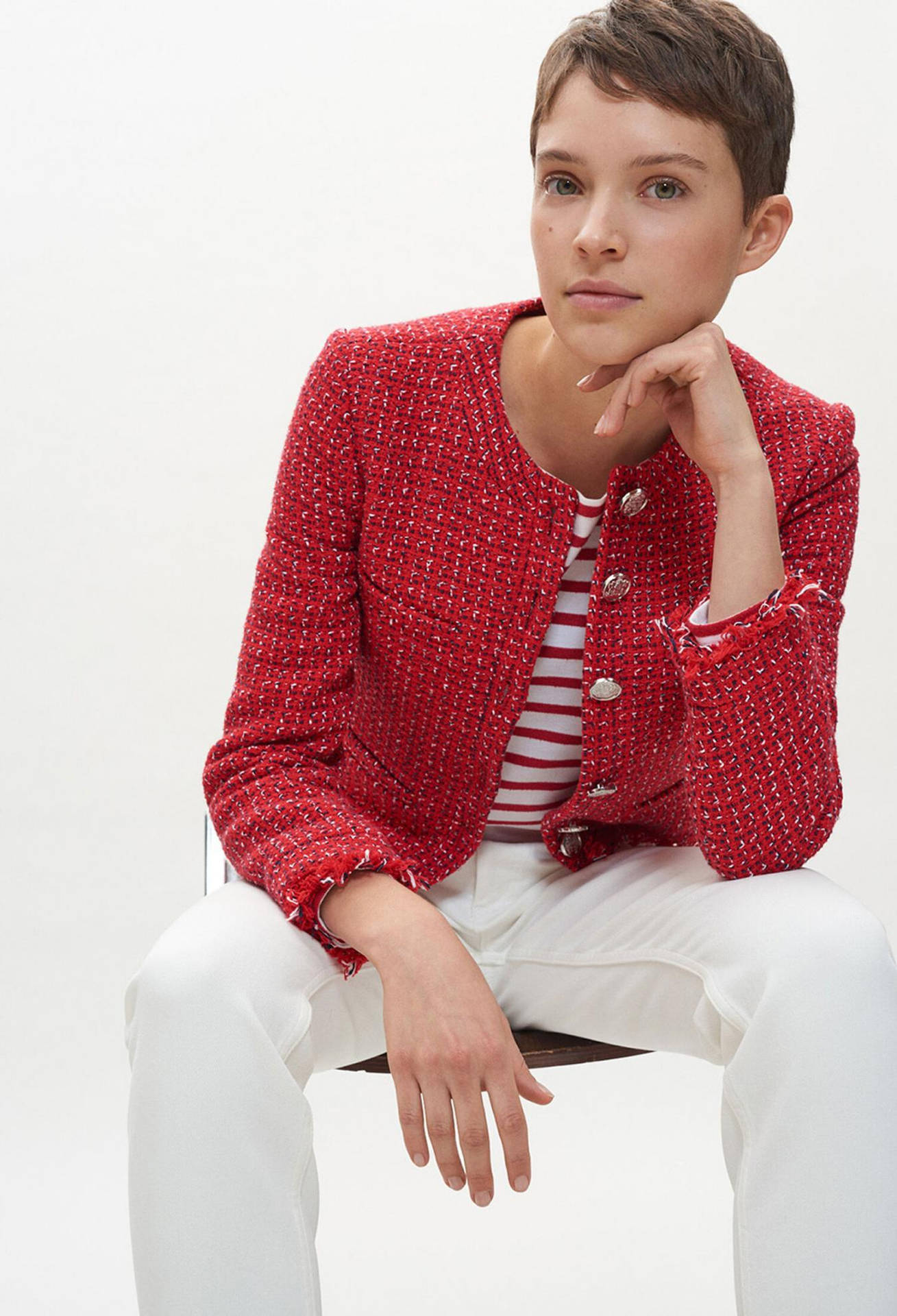 Claudie Pierlot Fashion Forward - Red Tweed Blazer Background