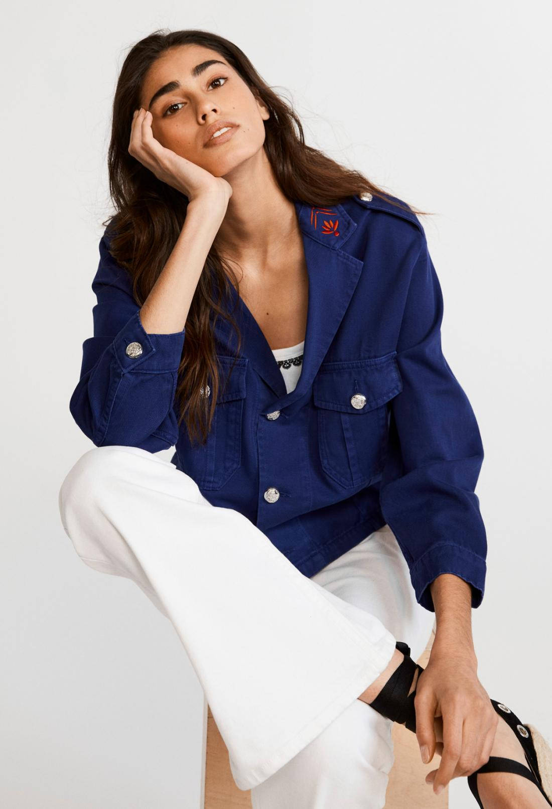 Claudie Pierlot Navy Blue Denim Jacket Background