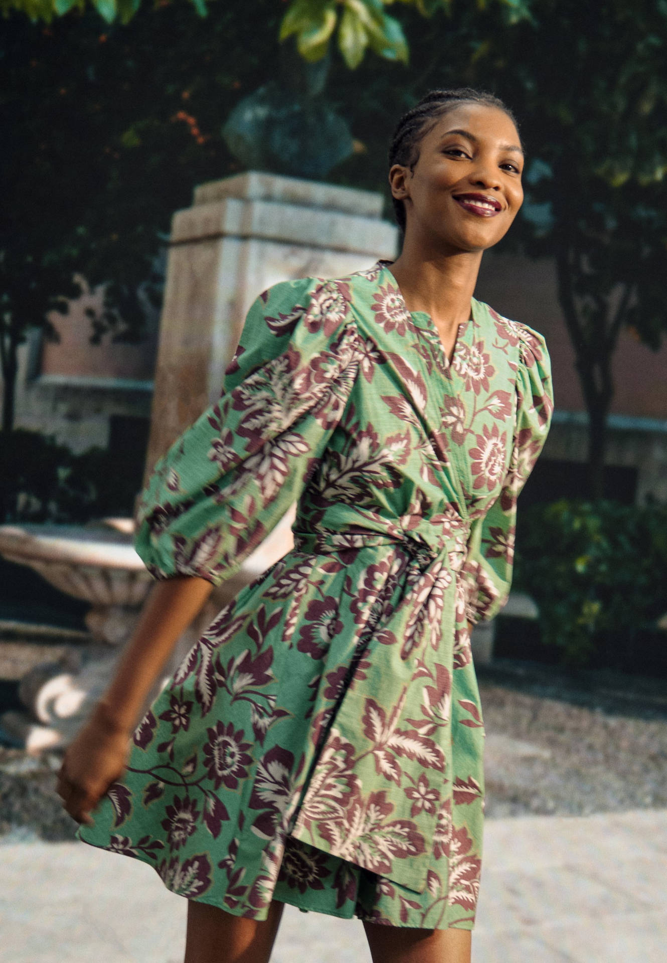 Claudie Pierlot's Stunning Floral Green Print Dress Background