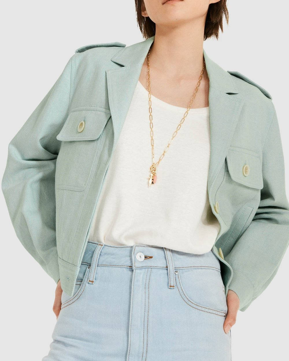 Claudie Pierlot Stylish Mint Green Jacket Background