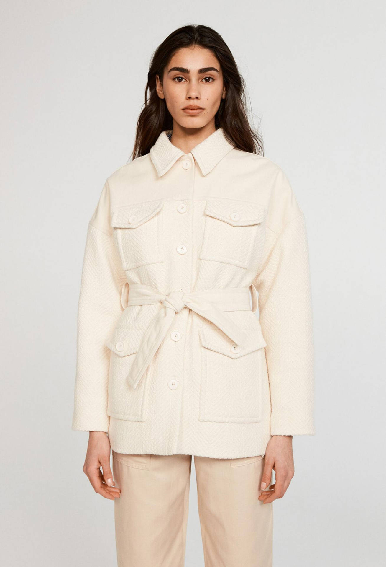 Claudie Pierlot White Coat With Belt Background