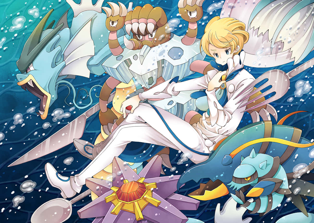 Clawitzer And Gyarados With Trainer Background