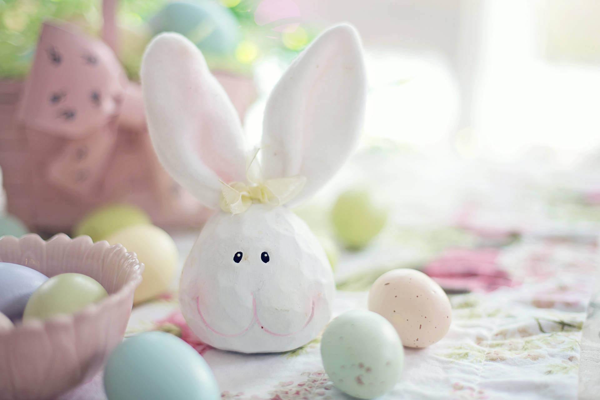 Clay Happy Easter Bunny And Pastel Eggs Background