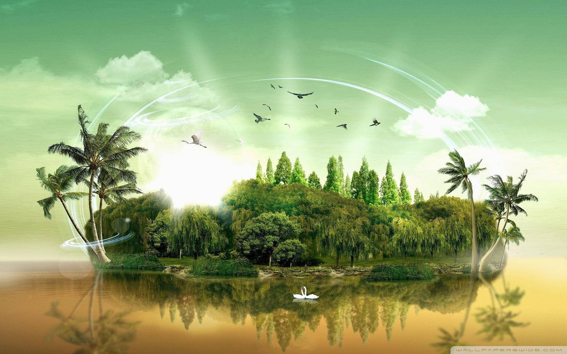 Clean Green Fantasy Island Background