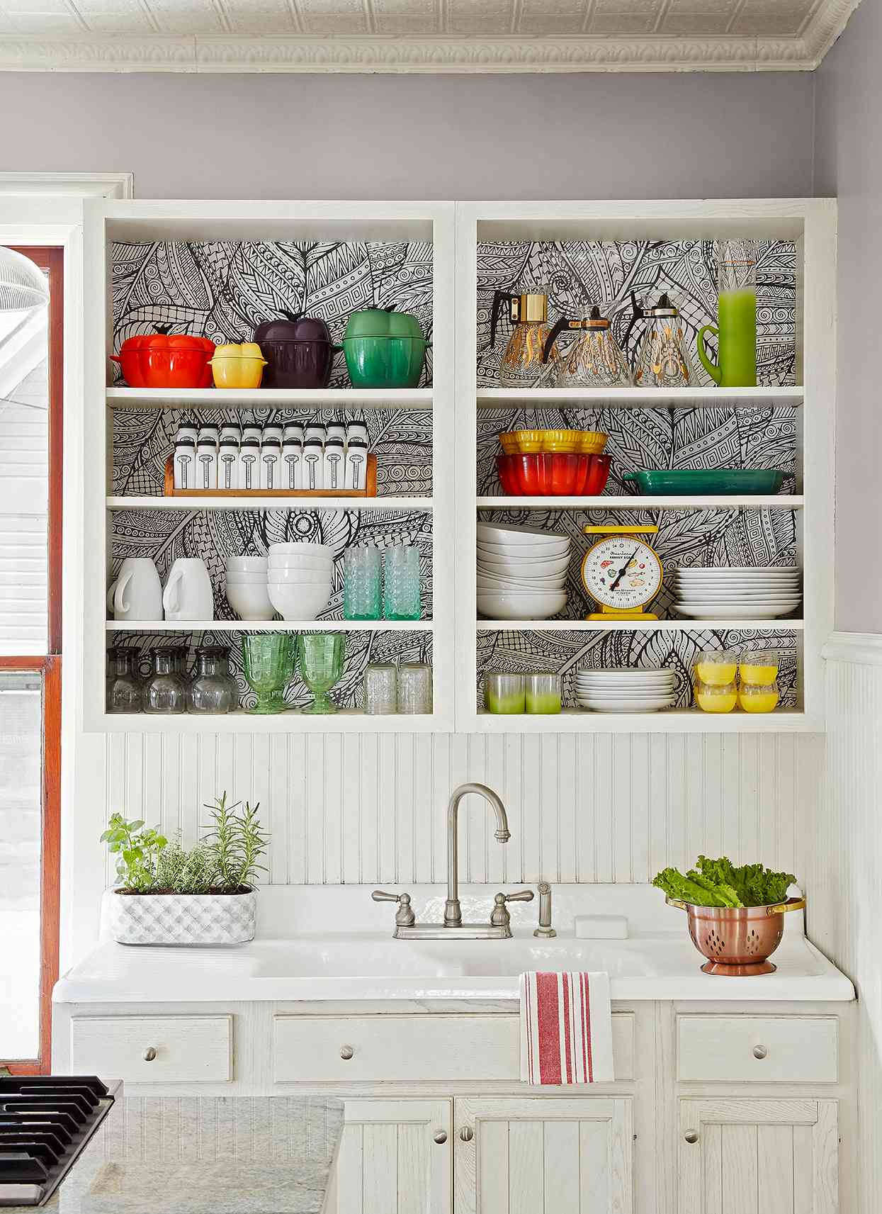 Clean Kitchen Cupboard And Dishes Background