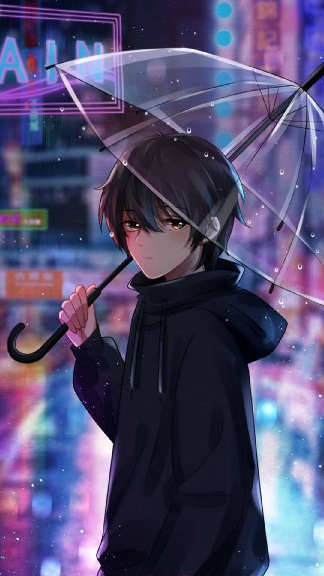 Clear Umbrella Of Anime Boy Sad Aesthetic Background
