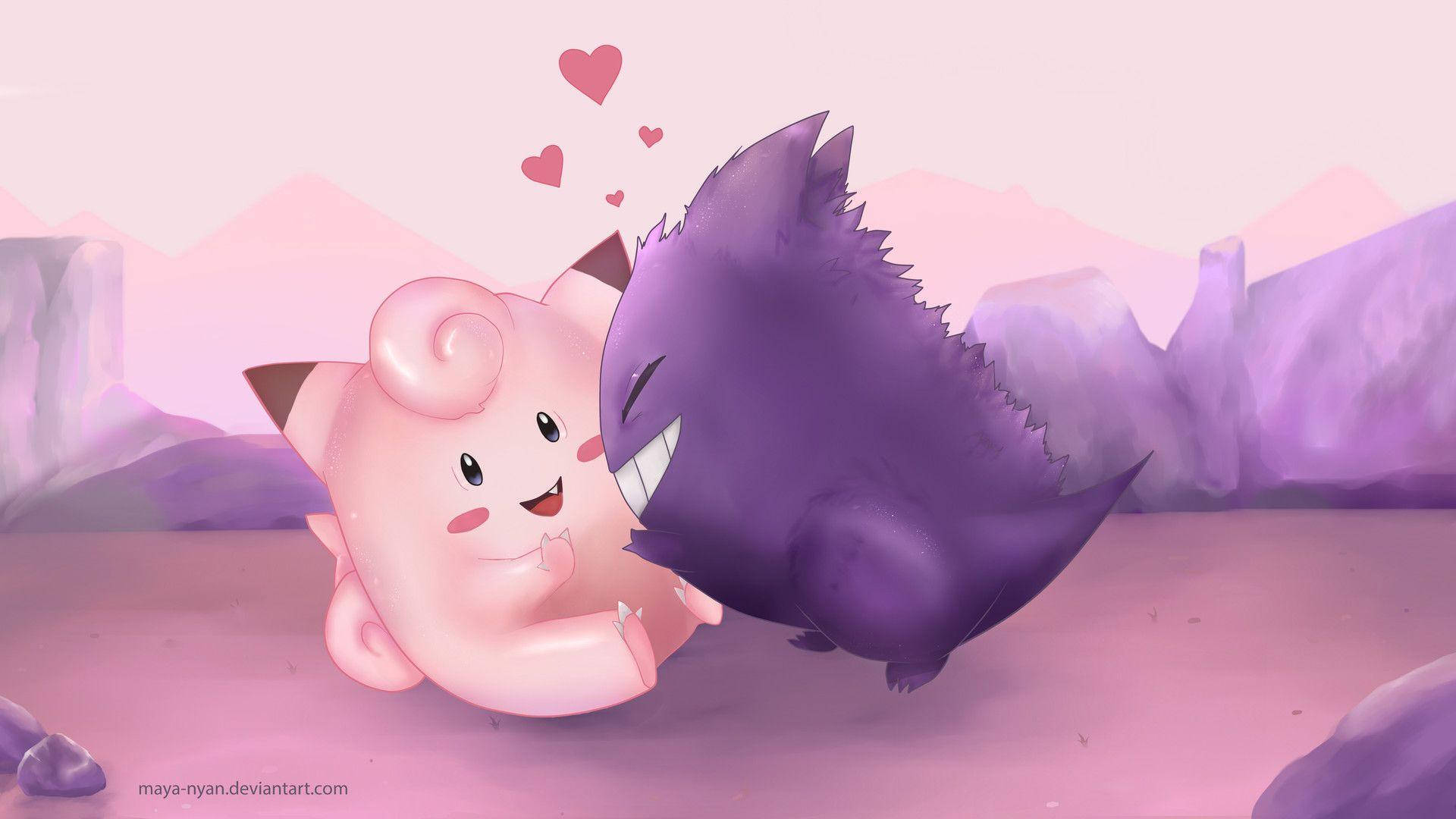 Clefairy And Gengar Hugs Background