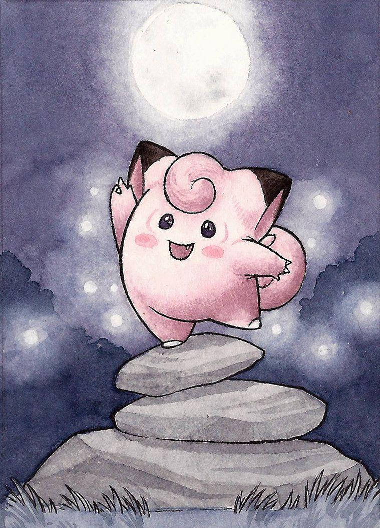 Clefairy Dancing In Full Moon Background